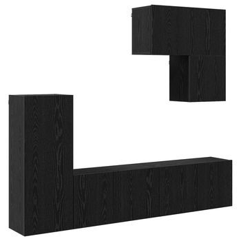 Unidad De Pared Para Tv 5 Uds. Roble Negro Madera De Ingeniería Vidaxl