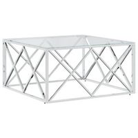mesa de centro de diseno moderno 80x80x40 cm acero inoxidable y cristal plata dec037191