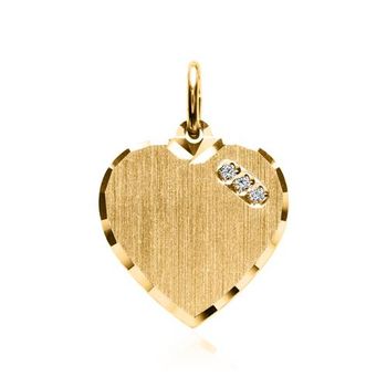 Colgante grabado corazón plata 925, circonita dorada