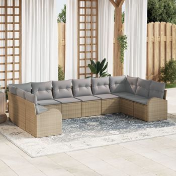 Juego De Sofá De Jardín De 10 Piezas Con Cojines Beige De Poliratán V8068 Unico / Beige