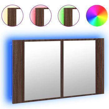 Armario Espejo De Baño | Mueble Baño Led Acrílico Marrón Roble 80x12x45 Cm