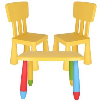 Mesa Infantil Rectangular Amarilla73cm,f58cm,h48cm ,2 Sillas Amarillas  L38cm,f35cm,h