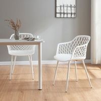 juego de 2 sillas de comedor kangasniemi con reposabrazos plastico y metal 80 x 56 x 52 cm - blanco encasa