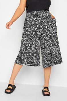 Yours Culottes Negros De Florecitas Cinturilla Elástica, Mujer Curvy Y Tallas Grandes, Yours