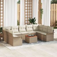 set de sofas de jardin de 10 piezas con cojines beige de poliratan acacia v4860 unico  beige