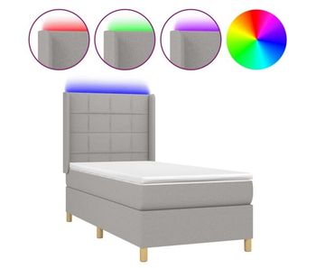 Cama box spring colchón y luces led tela gris claro 90x190 cm bloques con cuadros