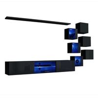 conjunto de muebles de salon switch xxi  led  negro brillante  composicion mural de diseno
