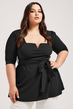 Yours London Top Negro Escote Cuadrado Con Muesca, Mujer Curvy Y Tallas Grandes, Yours London