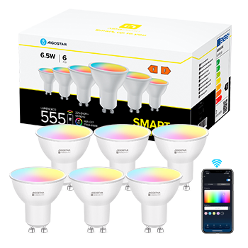 Aigostar Bombilla Alexa LED GU10 SL2 Bombillas Inteligente 6.5W Bombillas Wifi RGB & 2700K-6500K Regulable, Controladas por APP, Conexión rápida Compatible Con Google Home/Alexa, 6 pack
