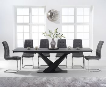 Jacob 180cm Extending Grey Stone Table with Lorin Chairs - White, 6 Chairs