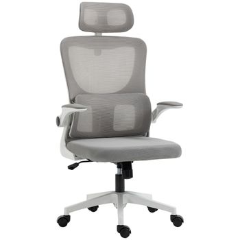 Vinsetto Silla de Oficina Giratoria 360° con Apoyo para Cabeza Ajustable y Soporte Lumbar - Altura del Asiento Ajustable Gris   Aosom España