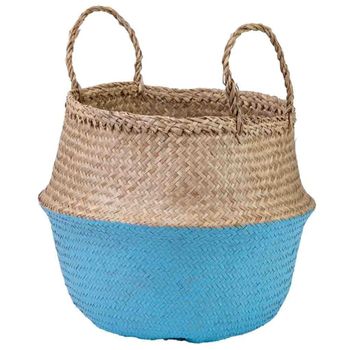 Capazo con asas natural, azul, d35x30/46h cm
