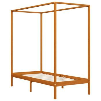 Cama Individual | Cama Para Adultos | Cama Con Dosel De Madera Maciza De Pino Marrón Miel 100x200 Cm