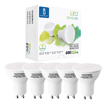 Aigostar -Bombilla LED 8W GU10, Luz blanca fría 6400K, 600lm, Esmerilada, no regulable - Caja de 5 unidades
