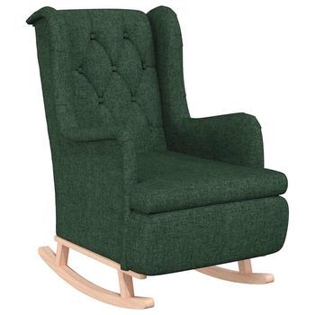 Sillón Con Patas Mecedoras Madera De Caucho Tela Verde Oscuro Vidaxl