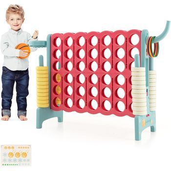 Juego De Exterior 74 Cm Con Canasta Y Juego De Lanzamiento De Anillos, Costway 120 X 33 X 79 Cm Rojo