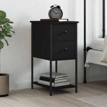 Mesita De Noche - Mueble Para Dormitorio - Madera Y Hierro - Negro (32x42x70cm)
