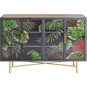 Aparador 4 puertas en vidrio estampado tipo jungla acero negro 135x95