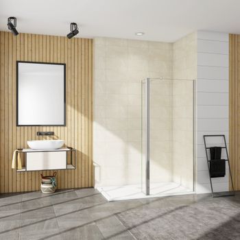 Aica Walkin Mampara Panel De Ducha 2 Hojas Panel Fijo+lateral Giratorio Vidrio 8mm Antical Con Barra Ajustable 70-120cm [(93.9-95.9)+30]x200cm