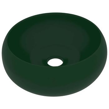 Lavabo De Baño Moderno | Lavabo De Lujo Redondo Cerámica Verde Oscuro Mate 40x15 Cm