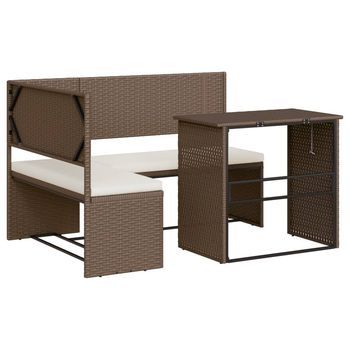 Sofá De Jardín | Sofá De Exterior En Forma De L Con Mesa Y Cojines Ratán Pe Marrón