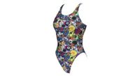 banador mujer arena swim tech high phantasy prints patches moto rojo