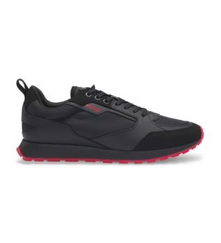 HUGO para hombre. 50536568 Zapatillas de mezcla de materiales con detalles Negro (42), Plano, Cordones, Casual