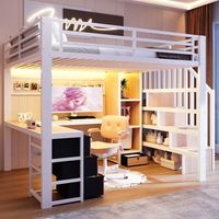sweiko cama alta 140x200 cm estructura metal compartimento 4 cajones panel led escritorio escaleras con almacenamiento blanco