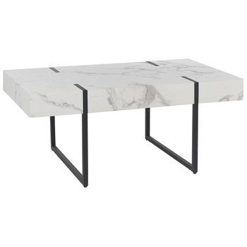 Mesa De Centro De Mdf Metal Blanco Negro 100 X 60 Cm Patas De Metal Efecto Mármol Moderno Merced