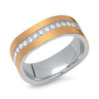 anillo de acero inoxidable curvado con engaste de piedra