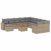 set sofas jardin 14 piezas y cojines ratan sintetico beige mezcla