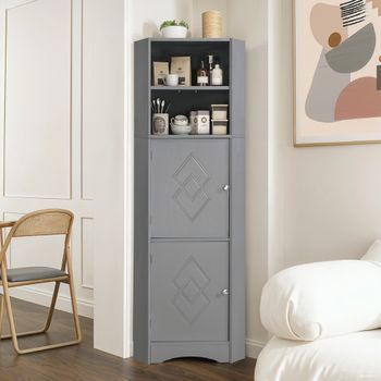 Armario De Esquina - Mueble De Baño - Tablero De Partículas - Gris Claro (36.5x36.5x155cm)