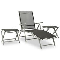 set de muebles de jardin 3 piezas textilene aluminio plateado vidaxl