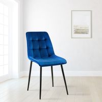 silla de comedor con reposapies en terciopelo azul oscuro