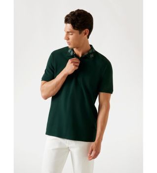 Guess para hombre. M5YP34KCJV1 Polo con logotipo en el cuello verde (S), Casual, Algodón, Manga corta