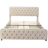 cama de adulto tapizada 180x200cm con 4 cajones tejido de lino con cabecero regulable y somier beige