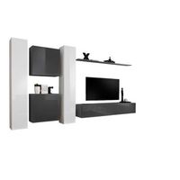 conjunto de muebles de salon mural switch vi diseno colores gris y blanco brillante