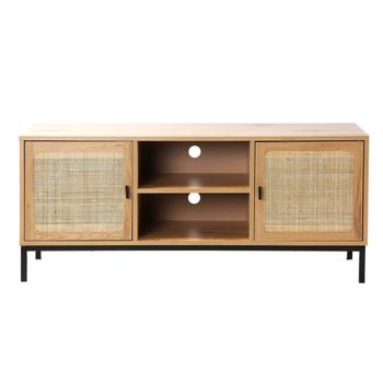 Mueble de tv 2 puertas con rejilla de ratán - l120cm