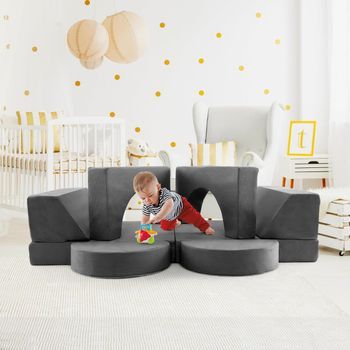 Conjunto De Sofá Modular De 8 Piezas Para Niños De 12 Meses+ Con Funda Desmontable Muebles Infantils Para Sala De Juego Dormitorio Gris
