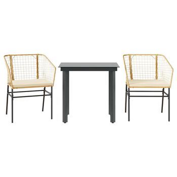 Juego De Comedor Jardín 3 Uds Cojines Ratán Sintético Marrón Cfw367830