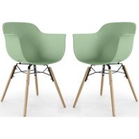 silla de comedor - diseno escandinavo - patas de madera - pack de 2 - nordika verde pastel