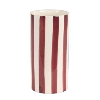 Jarrón de gres a rayas burdeos y crema Alt 21 cm