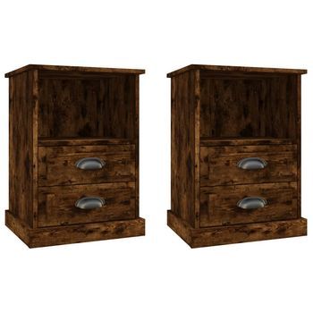 Pack 2 Uds Mesitas De Noche | Mesa Auxiliar | Mesilla Color Roble Ahumado 43x36x60 Cm