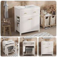 mueble de bano con lavabo - mueble para bano - mdf y ceramica - blanco 81x465x865cm