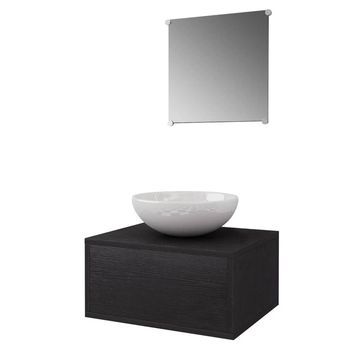 3 Uds | Mueble De Baño Conjunto De Armario Y Lavabo Negro