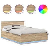 estructura de cama con tiras led roble sonoma 150 x 200 cm vidaxl