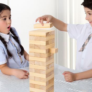 Set De Torre Gigante Juego Apilable 54 Bloques De Madera Pino Con Bolsa De Transporte Y Dado Para Niños Y Adultos Natural