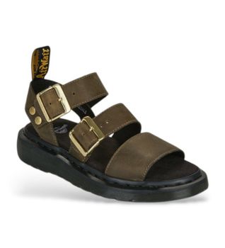 Dr Martens para mujer. 42821300 Sandalias de piel Gryphon Dms verde (39), Plano, Hebilla, Casual