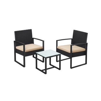 Conjunto de Muebles de jardín Ratán para Balcón Terraza al Aire Libre, Negro + Beige