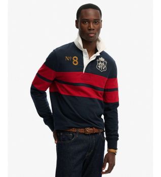 Superdry para hombre. M1110483A Polo Double Rugby marino (M), Casual, Algodón, Manga larga